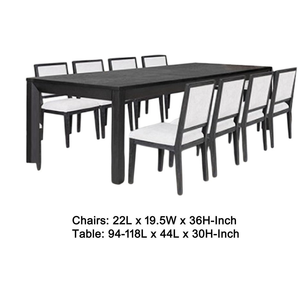 Kizie 9pc Dining Table Set | 94-118" Extendable | Black Wood Chairs