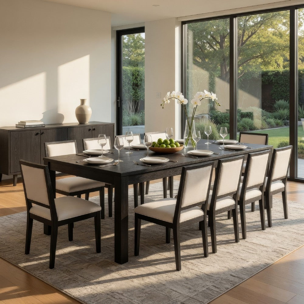 Kizie 9pc Dining Table Set | 94-118" Extendable | Black Wood Chairs