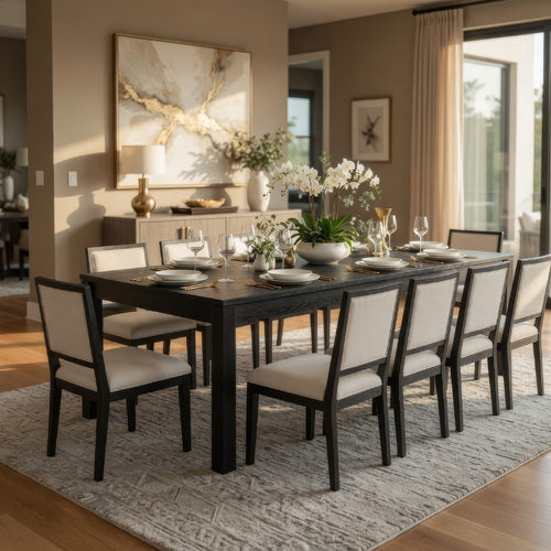 Kizie 9pc Dining Table Set | 94-118" Extendable | Black Wood Chairs