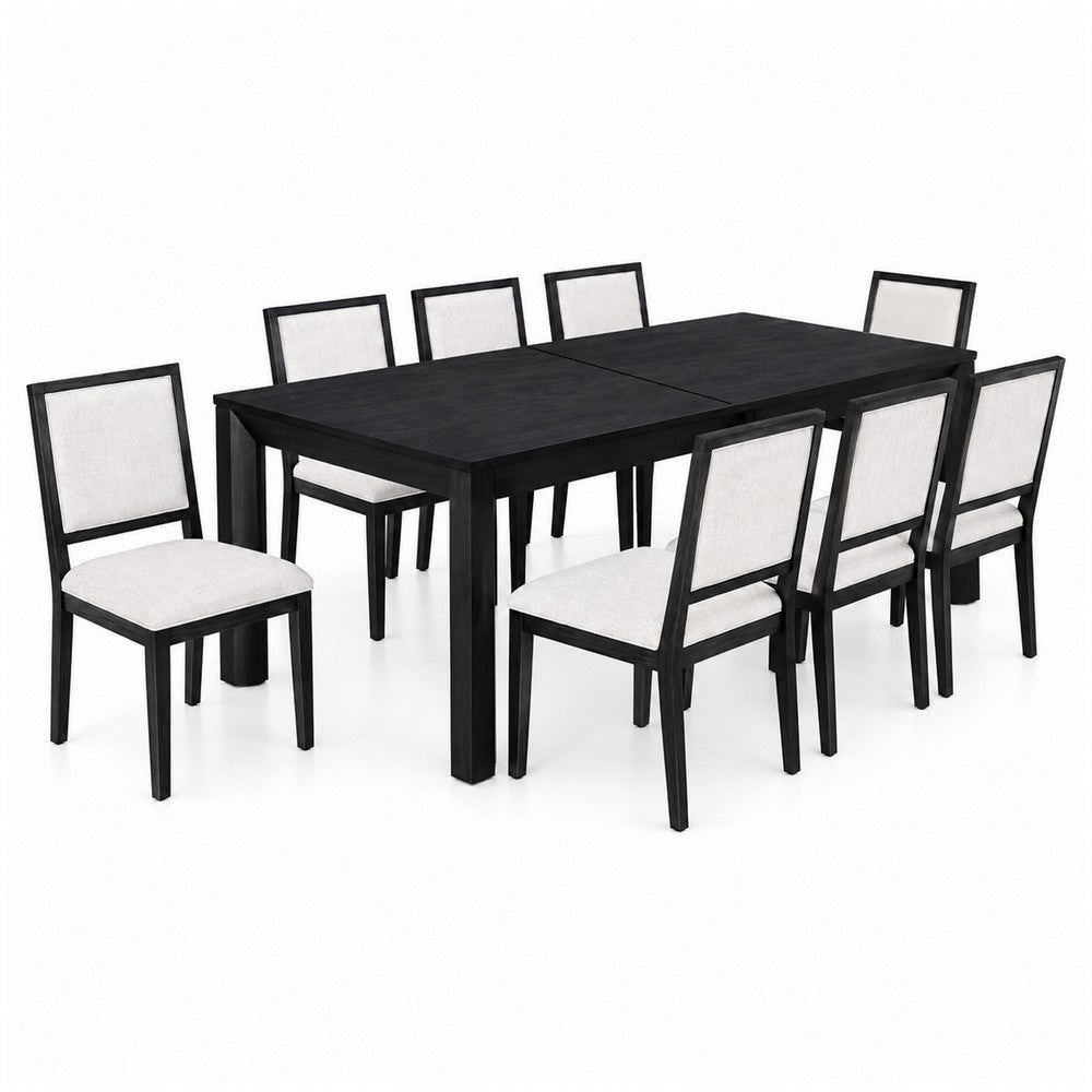 Kizie 9pc Dining Table Set | 94-118" Extendable | Black Wood Chairs