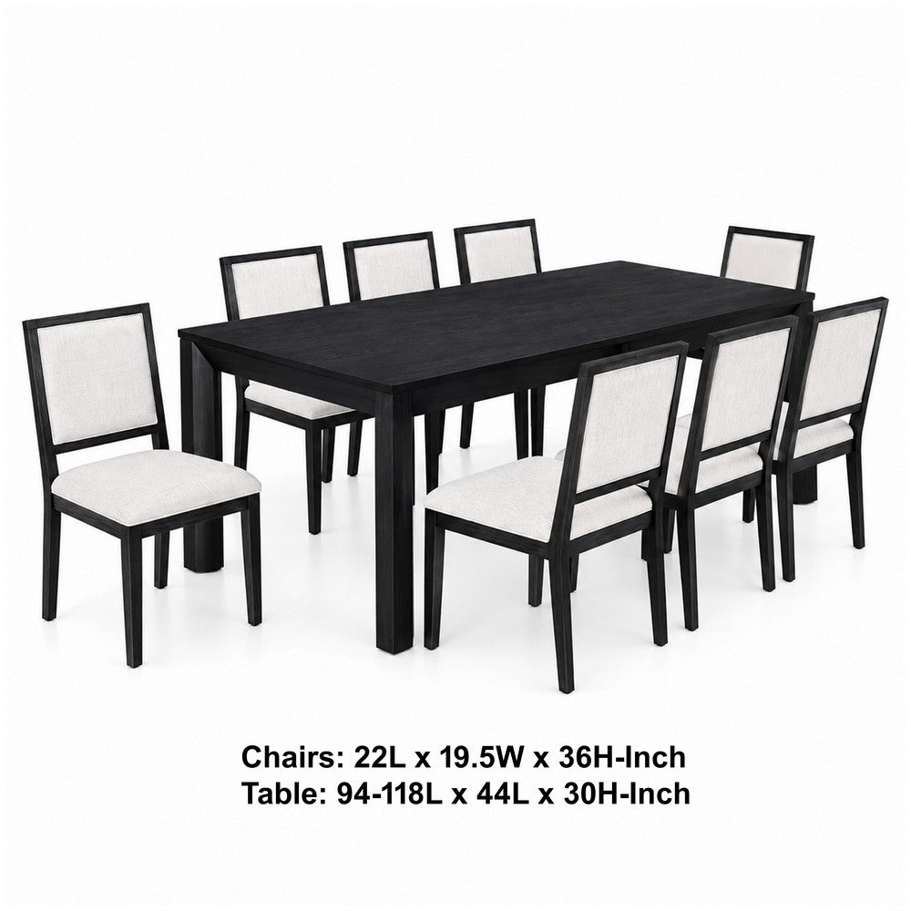 Kizie 9pc Dining Table Set | 94-118" Extendable | Black Wood Chairs
