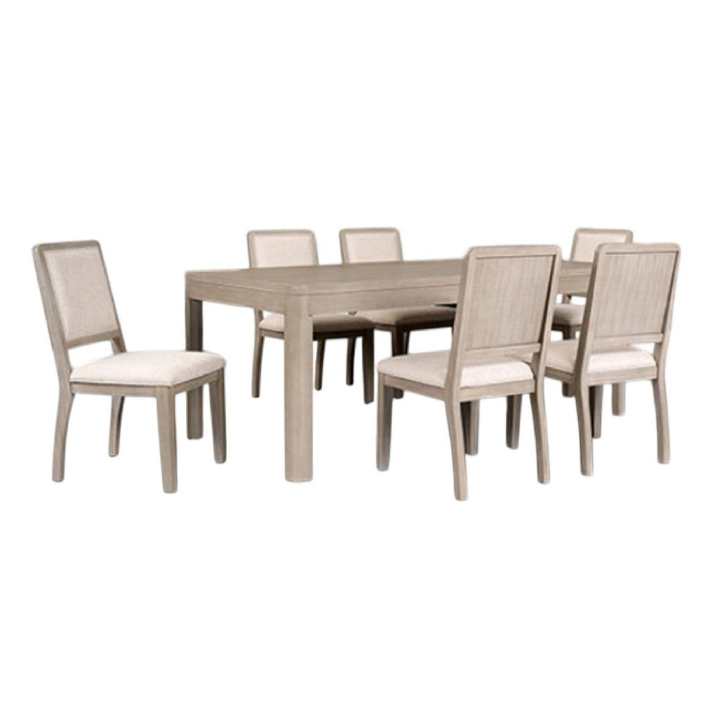 Giva 7pc Dining Table Set | 6 Polyester Chairs | Natural Brown Wood BM333521