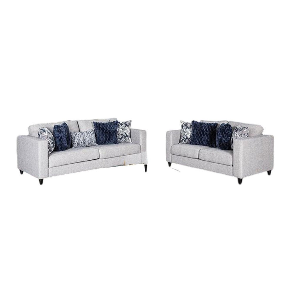 Harie 2pc Sofa Loveseat Set | 9 Accent Pillows | Light Gray Chenille BM333522