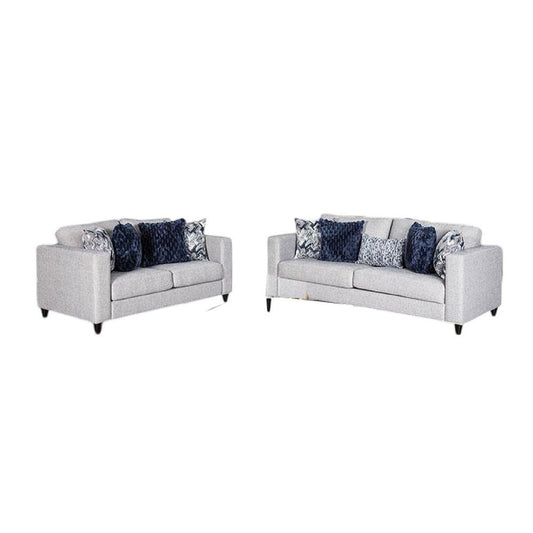 Harie 2pc Sofa Loveseat Set | 9 Accent Pillows | Light Gray Chenille