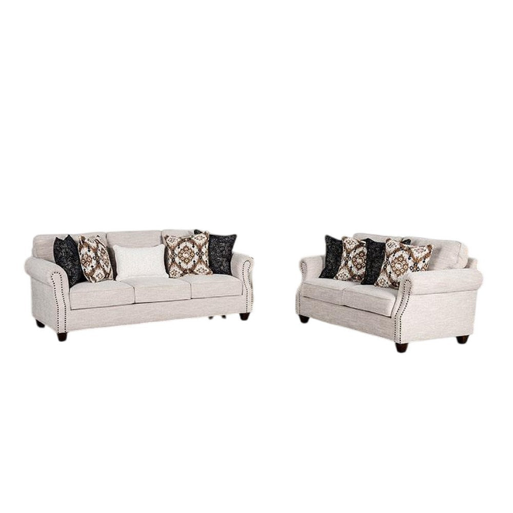 Serra 2pc Sofa and Loveseat Set | 9 Accent Pillows | Greige Polyester BM333523