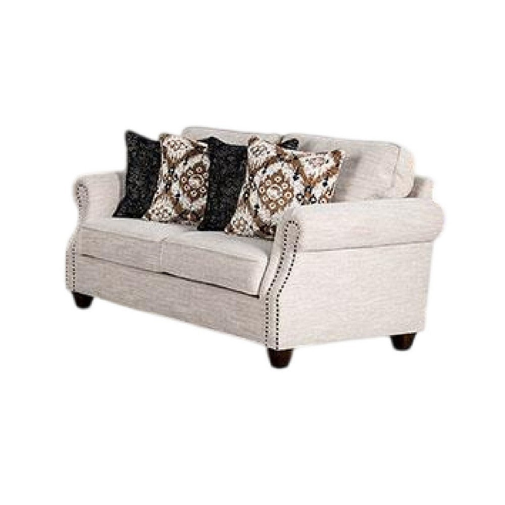 Serra 2pc Sofa and Loveseat Set | 9 Accent Pillows | Greige Polyester BM333523