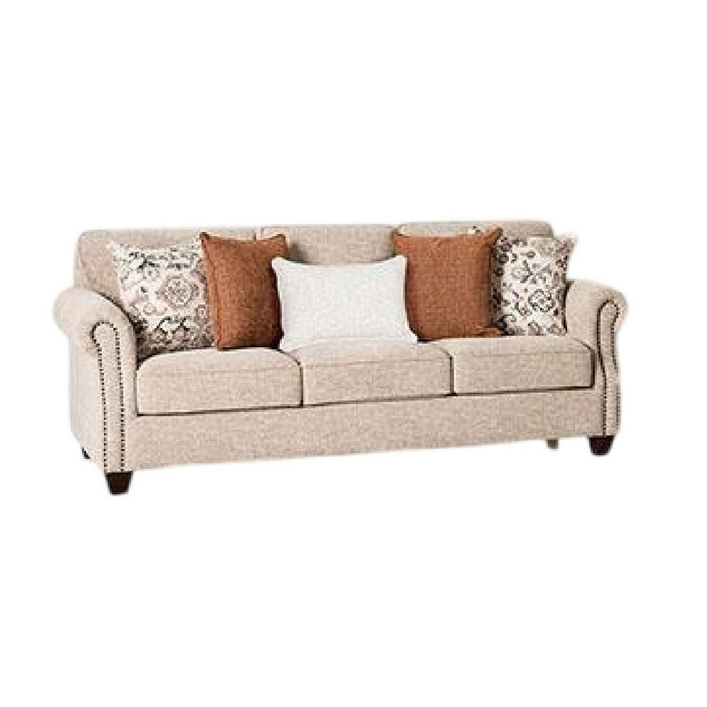 Bonie Sofa and Loveseat Set | Rolled Arms | 9 Pillow | Taupe Polyester BM333524