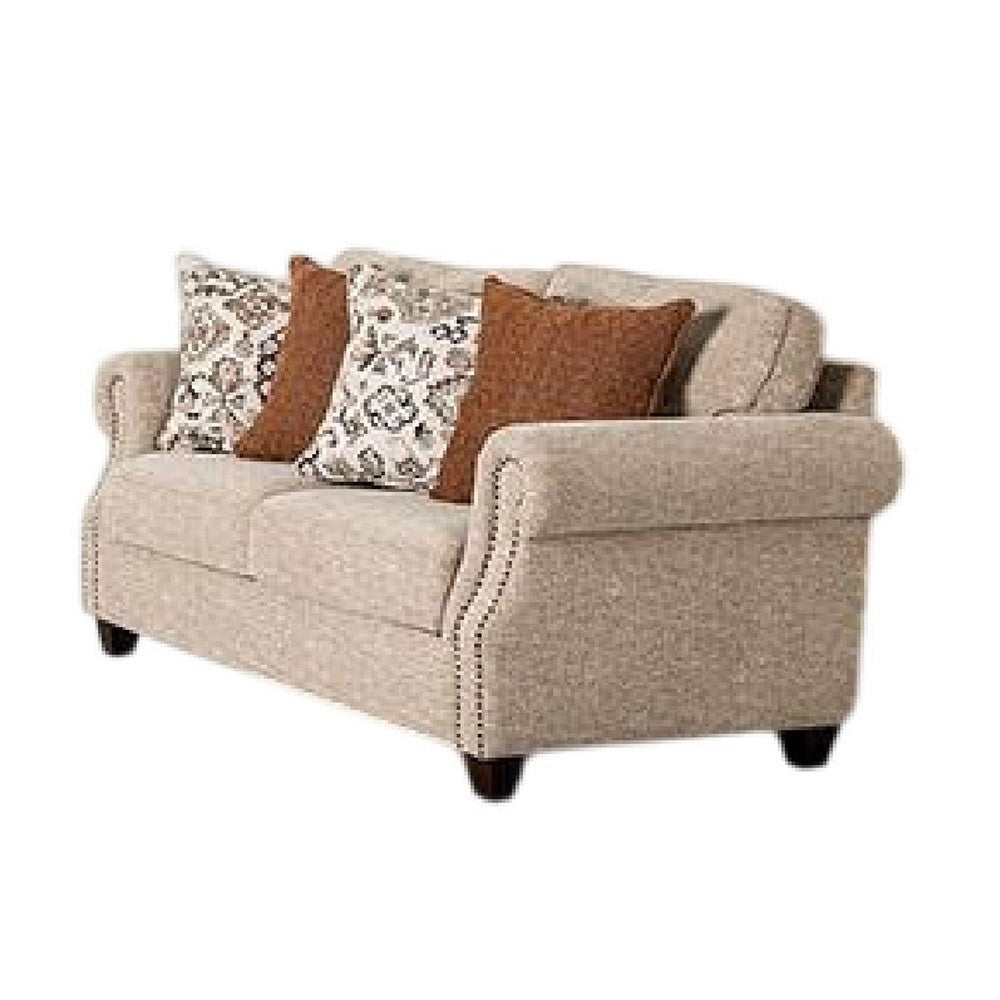 Bonie Sofa and Loveseat Set | Rolled Arms | 9 Pillow | Taupe Polyester BM333524