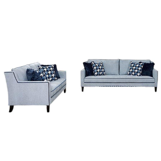 Colin 2pc Sofa Loveseat Set | 8 Throw Pillows | Gray Blue Polyester