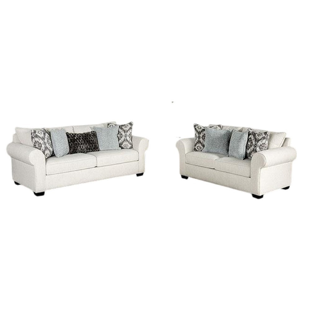 Berrie 2pc Sofa Loveseat Set | 9 Throw Pillows Modern White Polyester BM333527