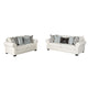 Berrie 2pc Sofa Loveseat Set | 9 Throw Pillows Modern White Polyester