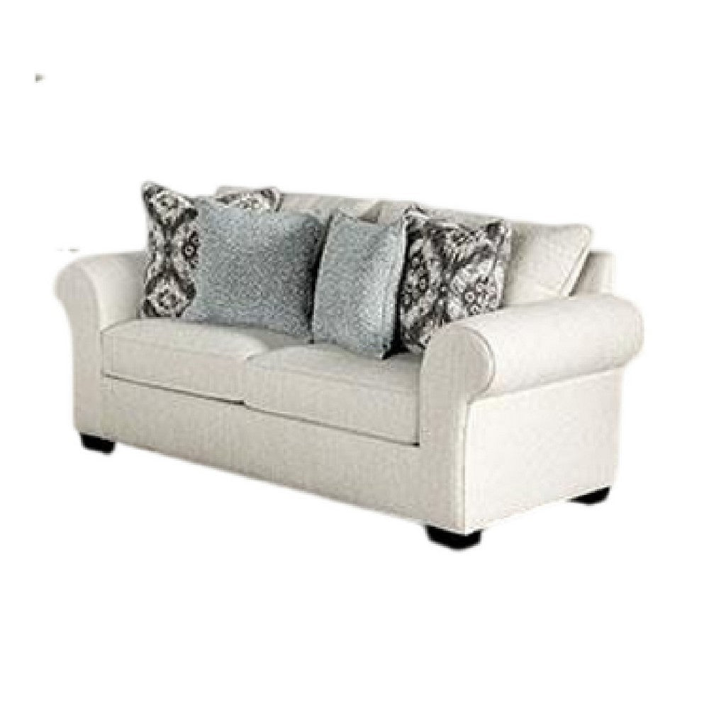 Berrie 2pc Sofa Loveseat Set | 9 Throw Pillows Modern White Polyester BM333527