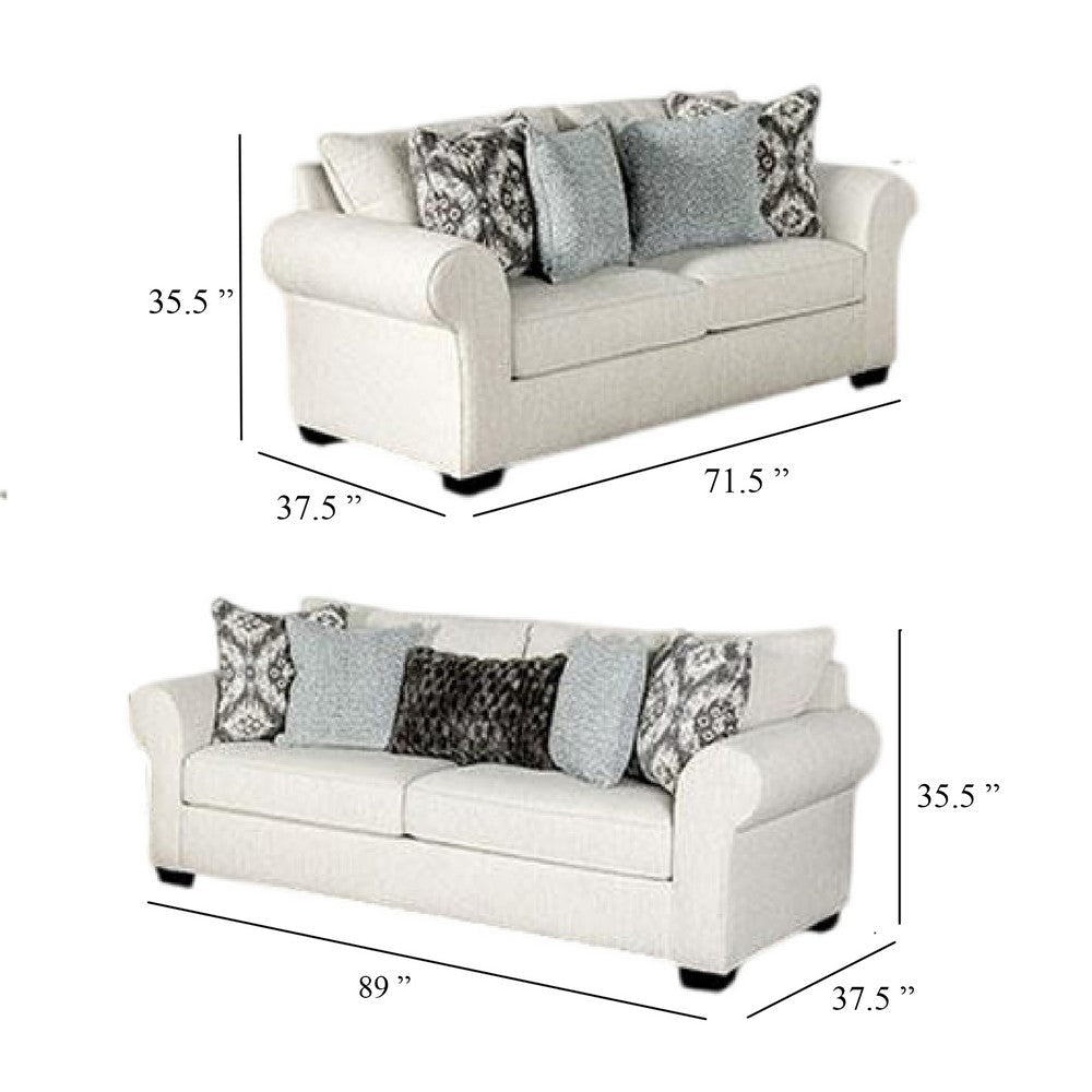 Berrie 2pc Sofa Loveseat Set | 9 Throw Pillows Modern White Polyester BM333527