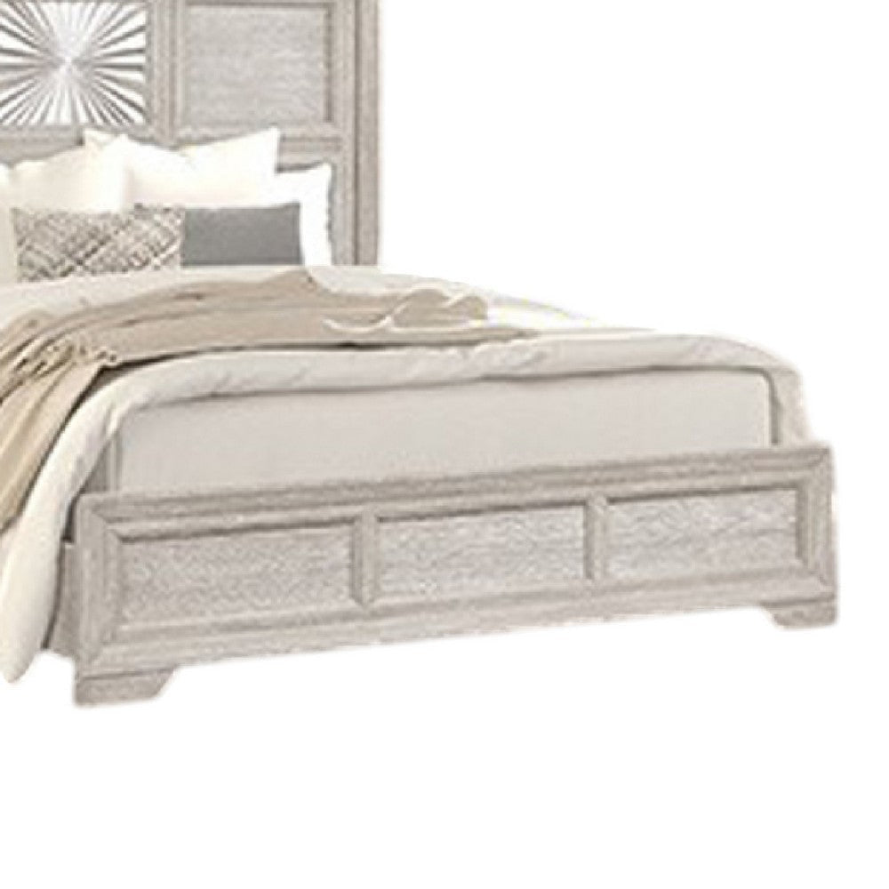 Diaz King Bed | Sunburst Pattern and Recessed Panel | Light Gray Wood