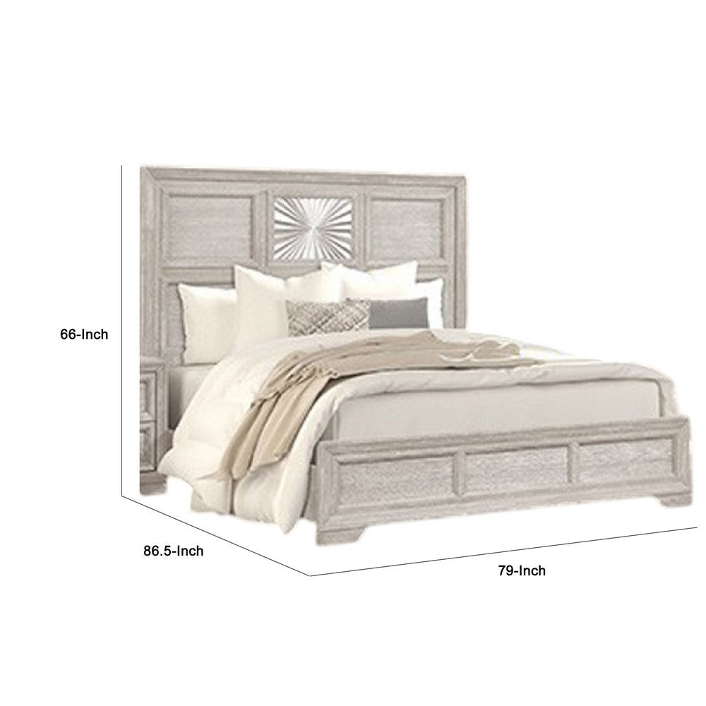 Diaz King Bed | Sunburst Pattern and Recessed Panel | Light Gray Wood
