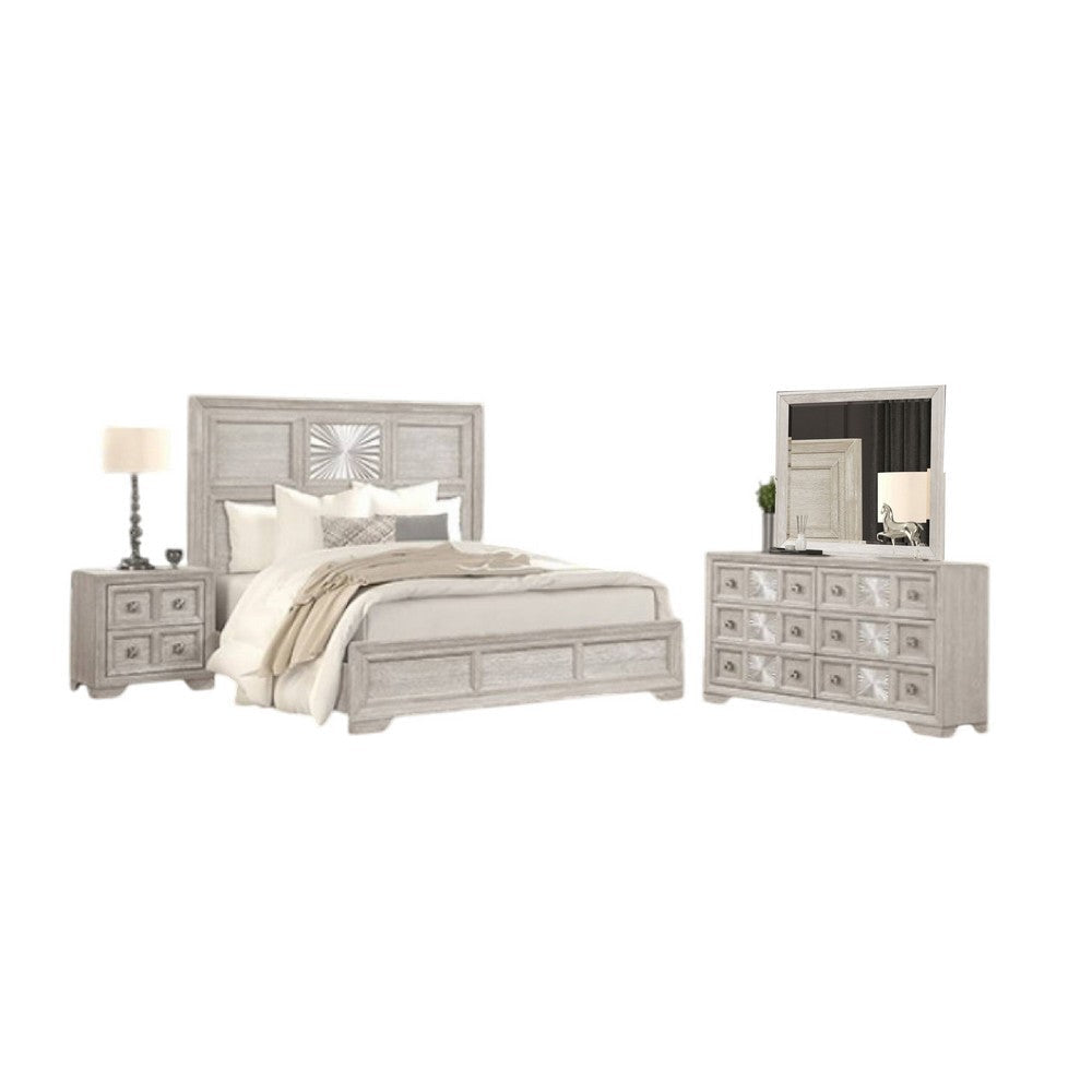 Diaz 4pc Queen Size Bedroom Set | Dresser Mirror | Sunburst Light Gray BM333529