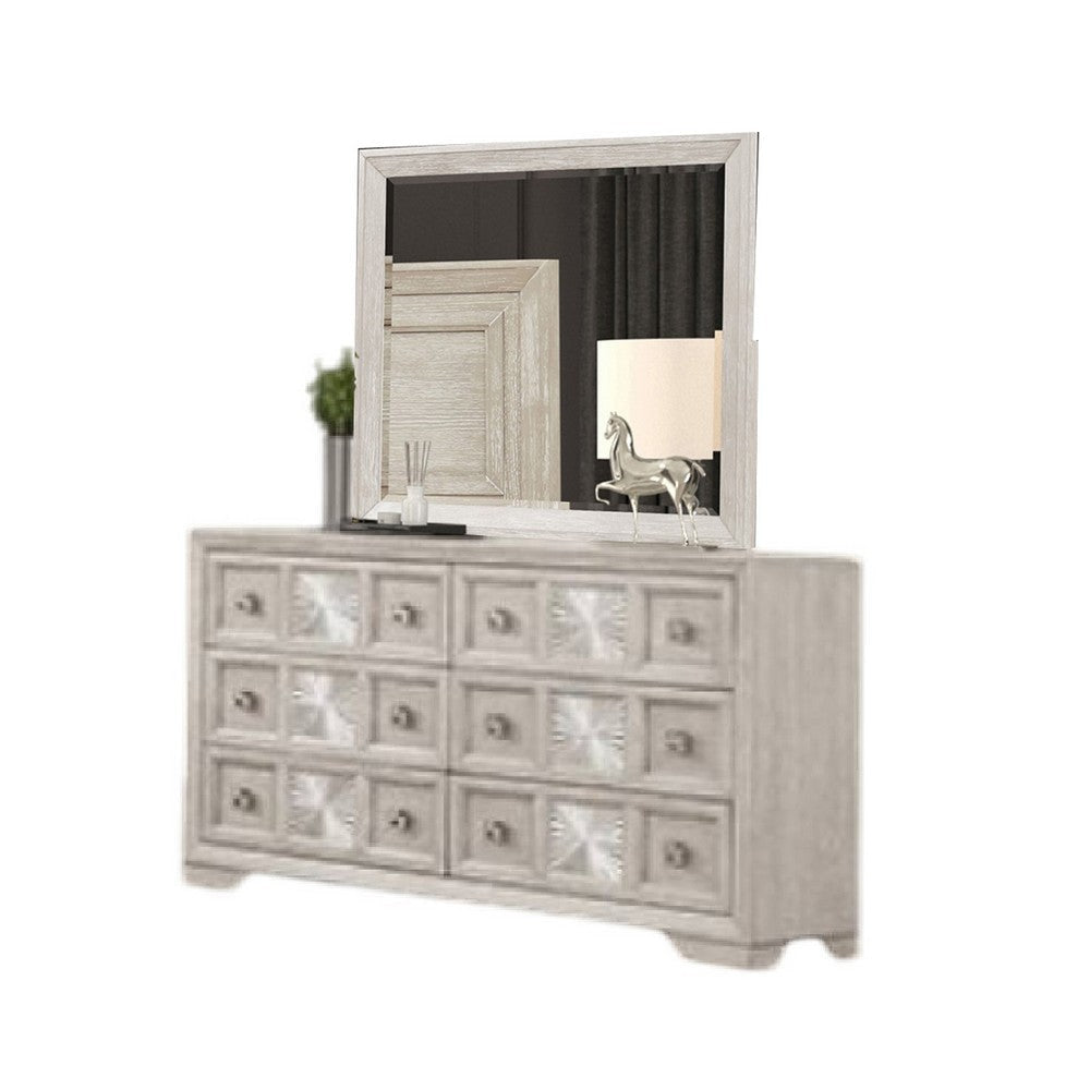 Diaz 4pc Queen Size Bedroom Set | Dresser Mirror | Sunburst Light Gray BM333529