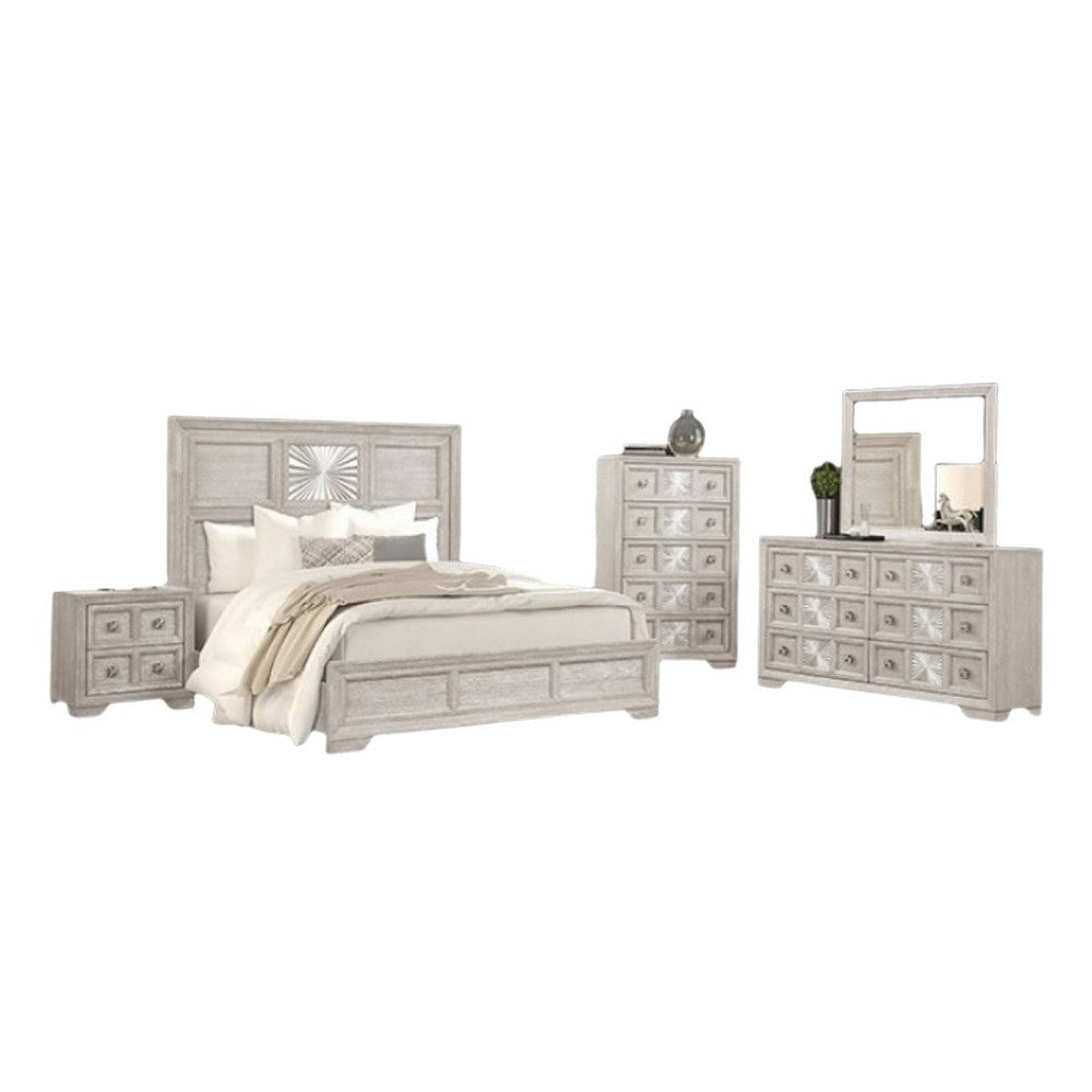 Diaz 5pc Queen Size Bedroom Set | Chest | Dresser Mirror | Light Gray BM333531
