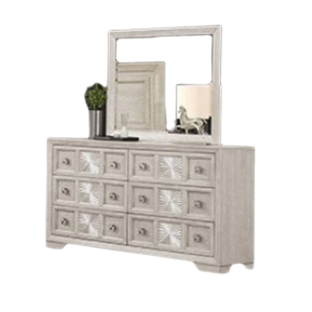 Diaz 5pc Queen Size Bedroom Set | Chest | Dresser Mirror | Light Gray BM333531