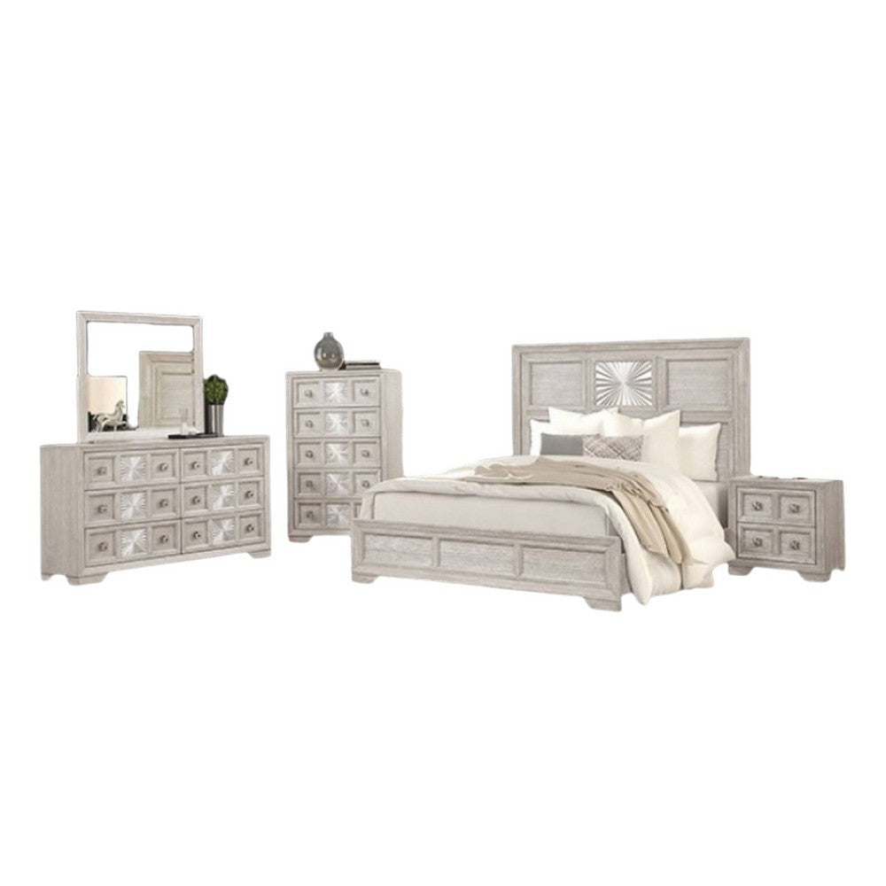 Diaz 5pc Queen Size Bedroom Set | Chest | Dresser Mirror | Light Gray