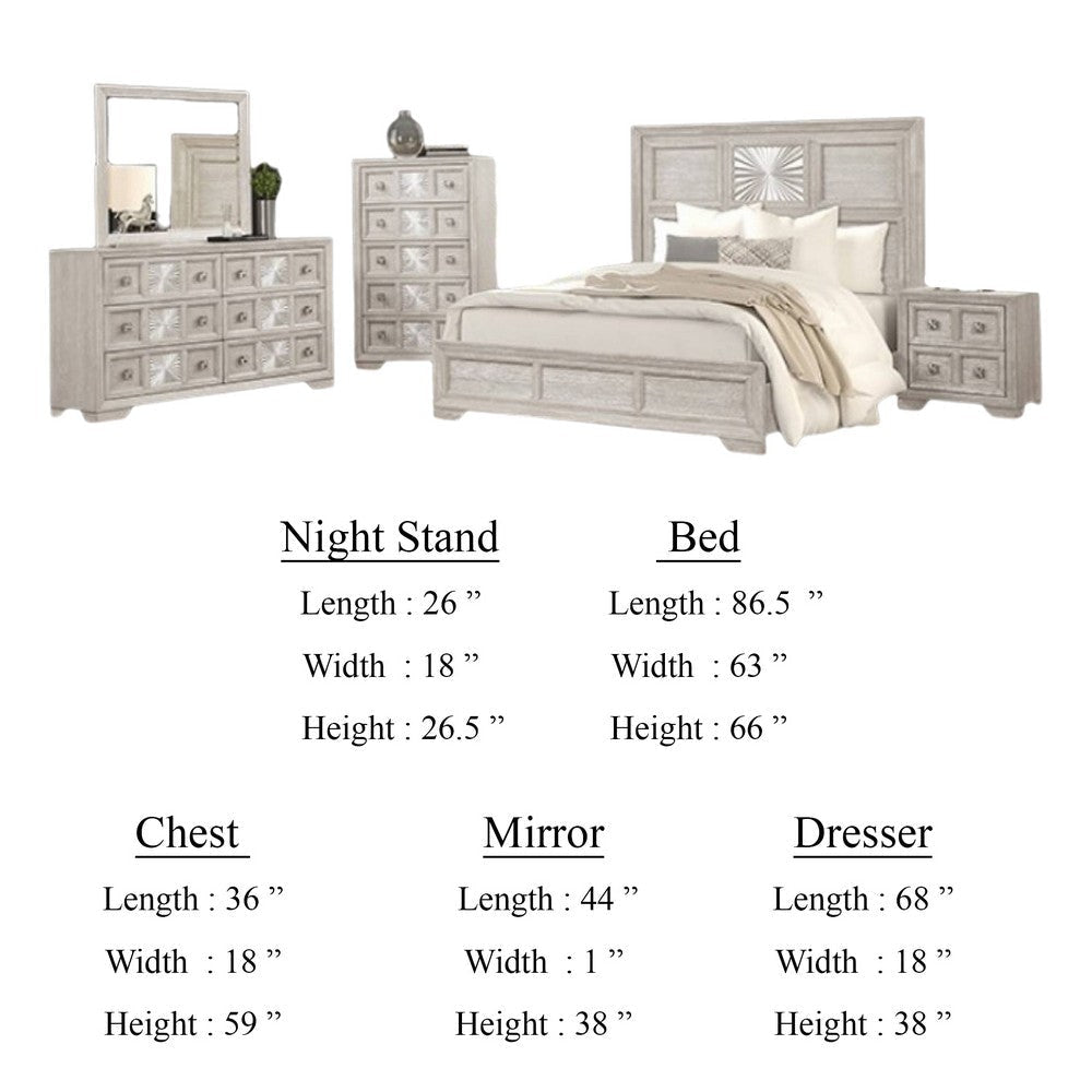 Diaz 5pc Queen Size Bedroom Set | Chest | Dresser Mirror | Light Gray BM333531