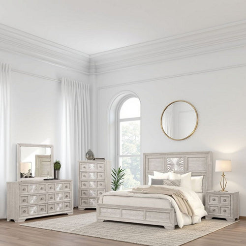 Diaz 5pc Queen Size Bedroom Set | Chest | Dresser Mirror | Light Gray