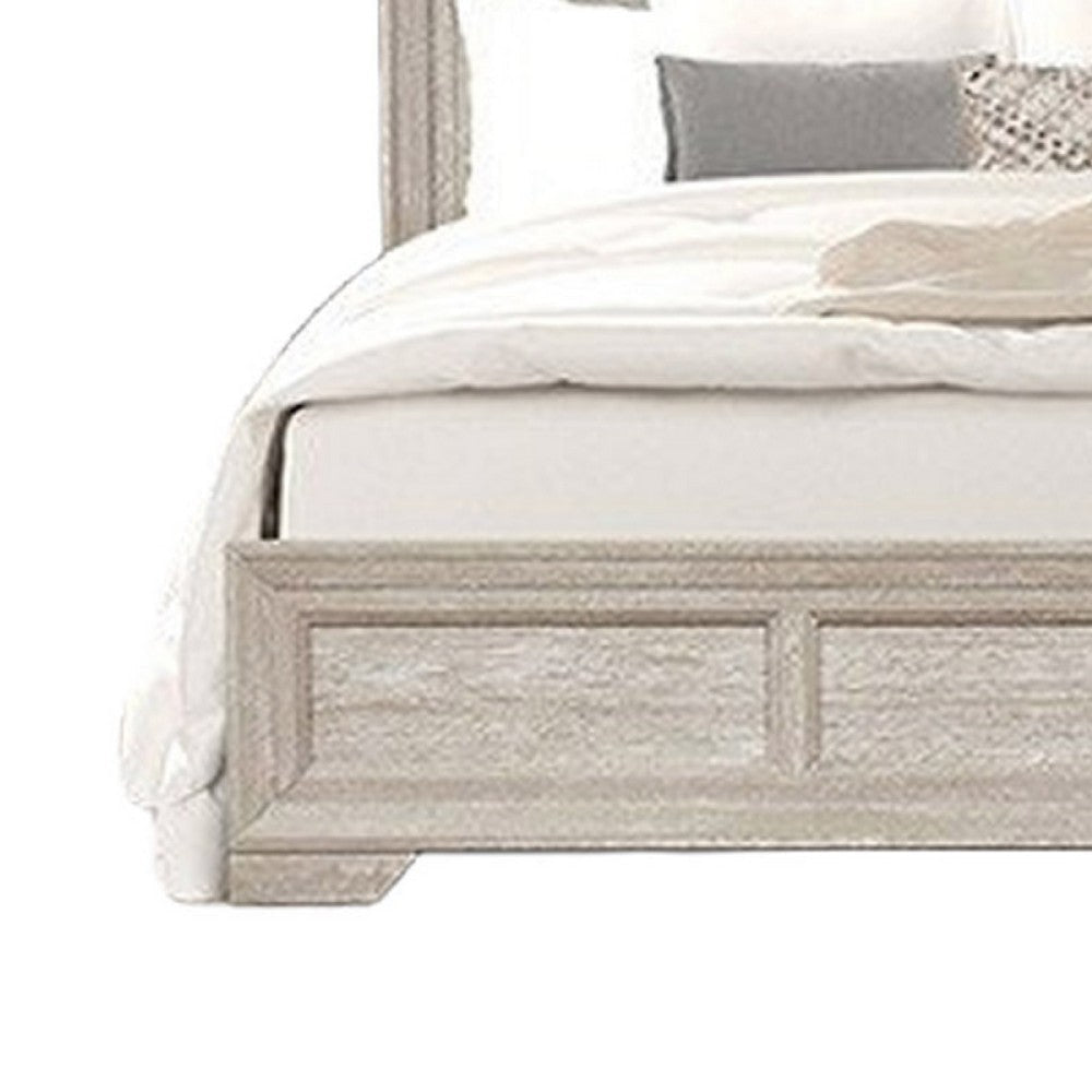 Diaz Queen Bed | Sunburst Pattern | Recessed Panel | Light Gray Wood