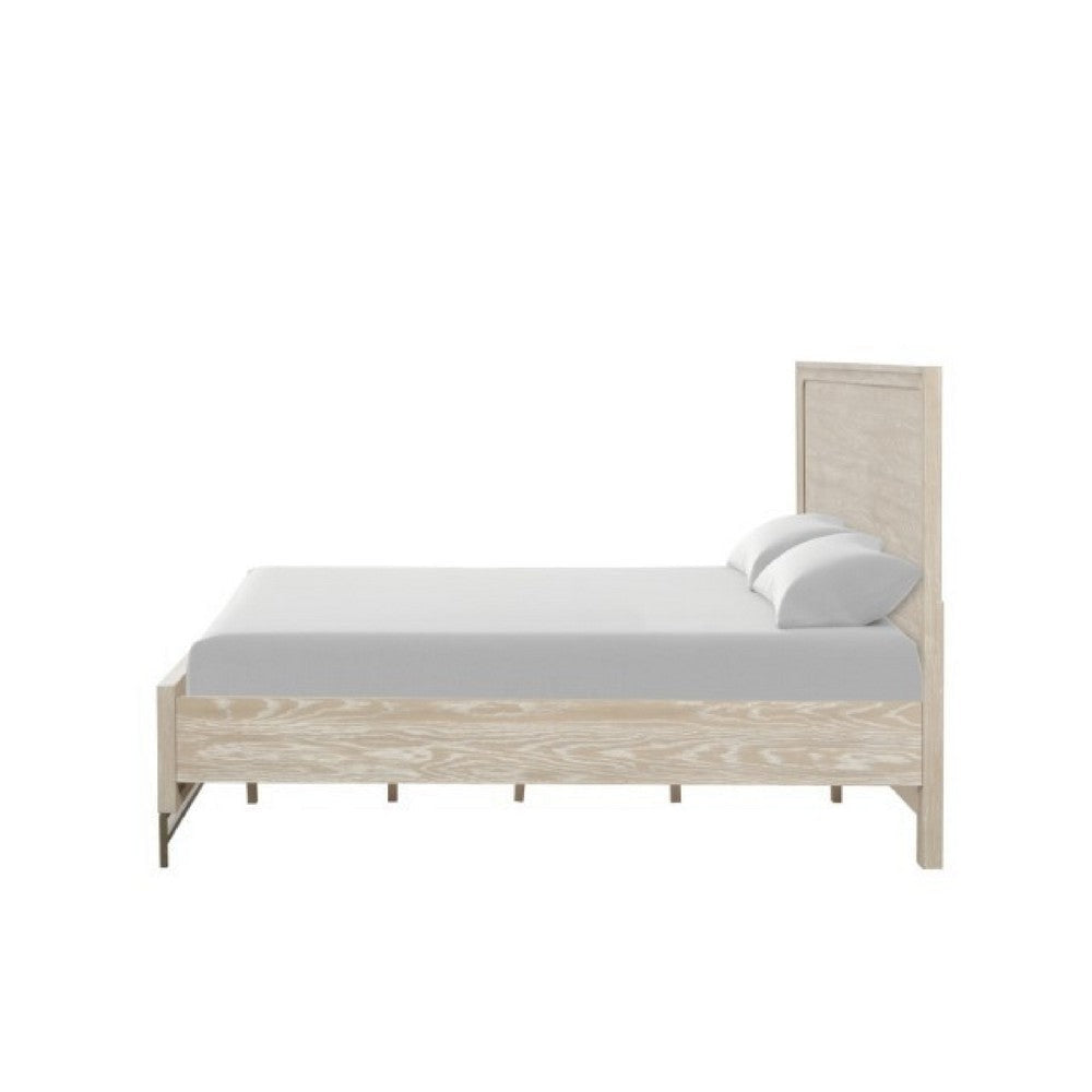 Rozie King Bed with Panel Style Headboard | Metal Legs Light Oak Wood
