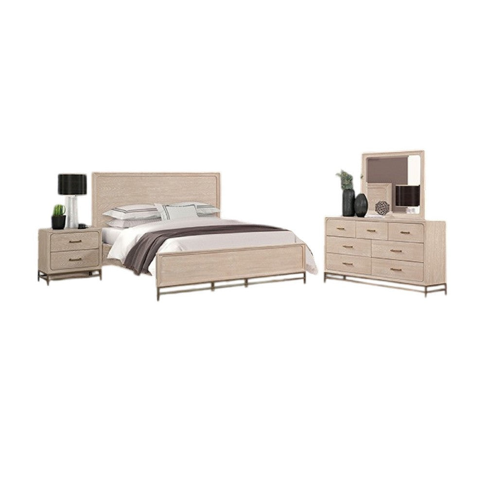 Rozie 4pc Queen Bedroom Set | Beveled Mirror Dresser | Oak Brown Wood BM333534