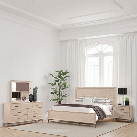 Rozie 4pc Queen Bedroom Set | Beveled Mirror Dresser | Oak Brown Wood