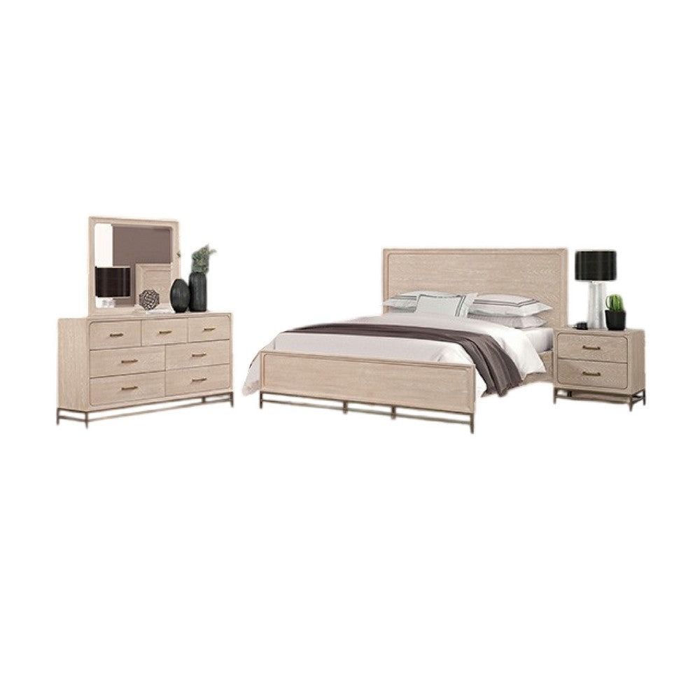 Rozie 5pc Queen Bedroom Set, Dresser, Mirror, 2 Nightstands, Light Oak