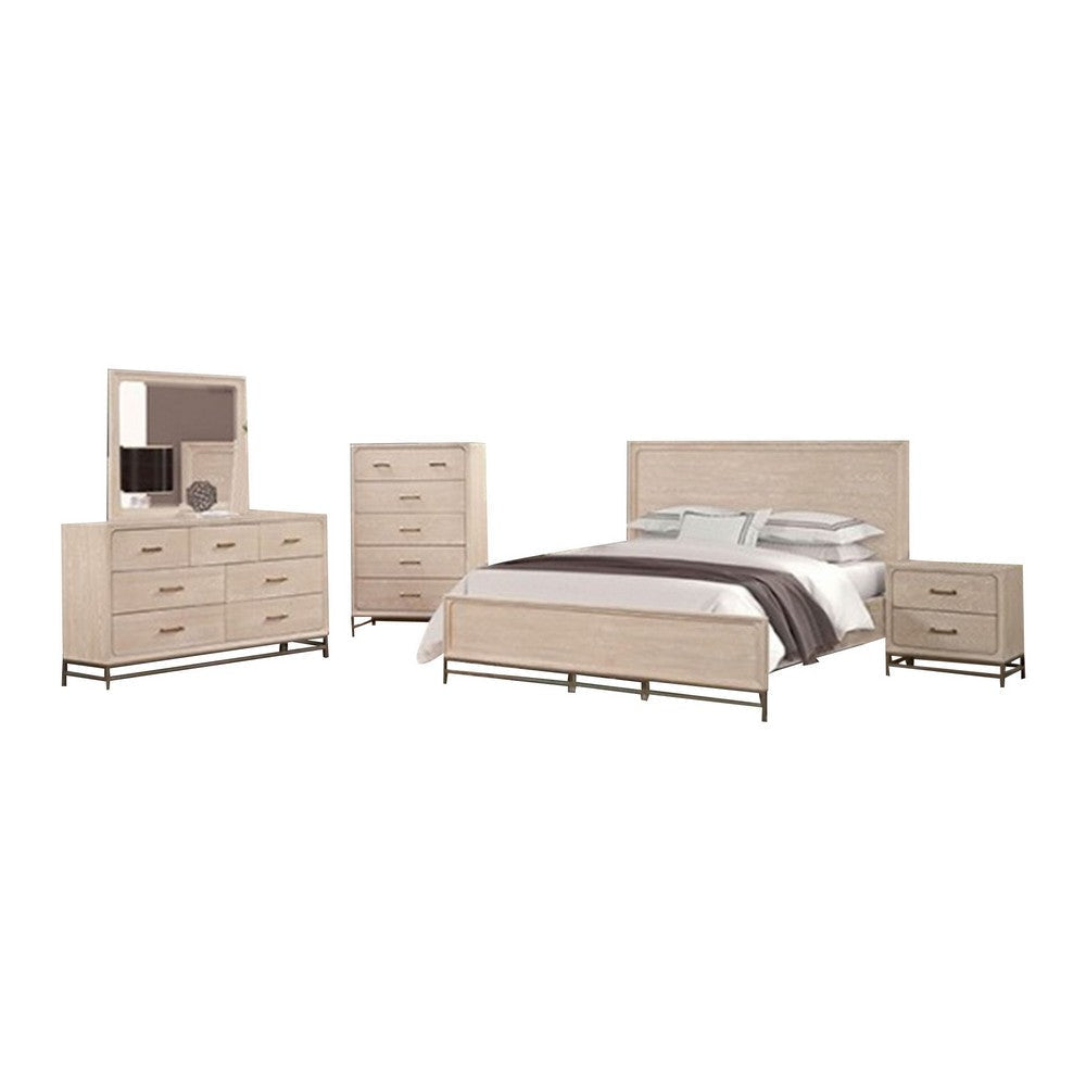 Rozie 5pc Queen Bedroom Set | Chest | Dresser Mirror | Light Oak Brown