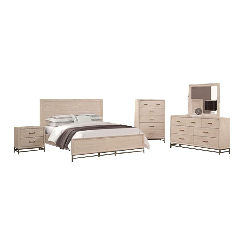 Rozie 5pc Queen Bedroom Set | Chest | Dresser Mirror | Light Oak Brown BM333536