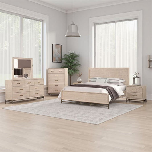 Rozie 5pc Queen Bedroom Set | Chest | Dresser Mirror | Light Oak Brown