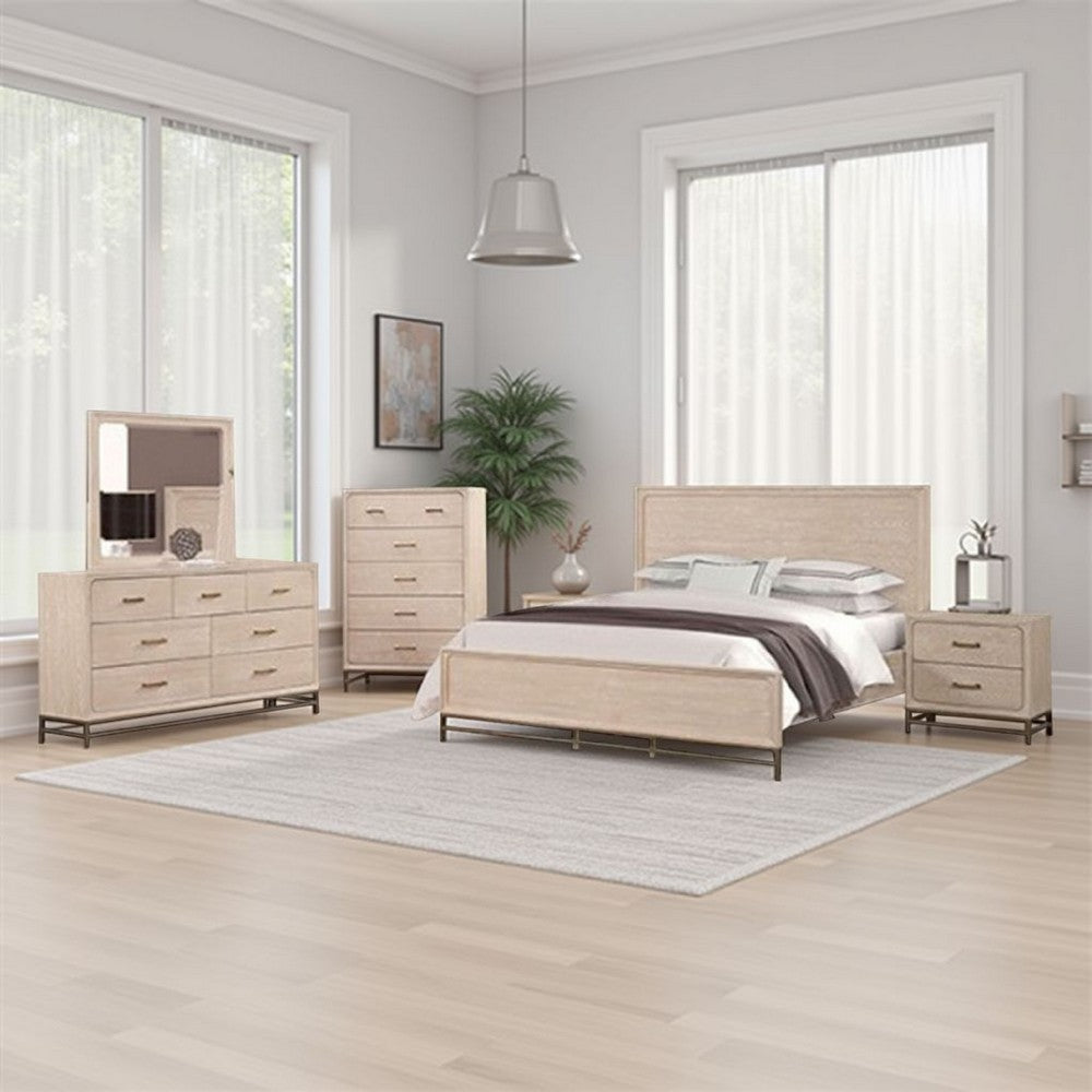 Rozie 5pc Queen Bedroom Set | Chest | Dresser Mirror | Light Oak Brown