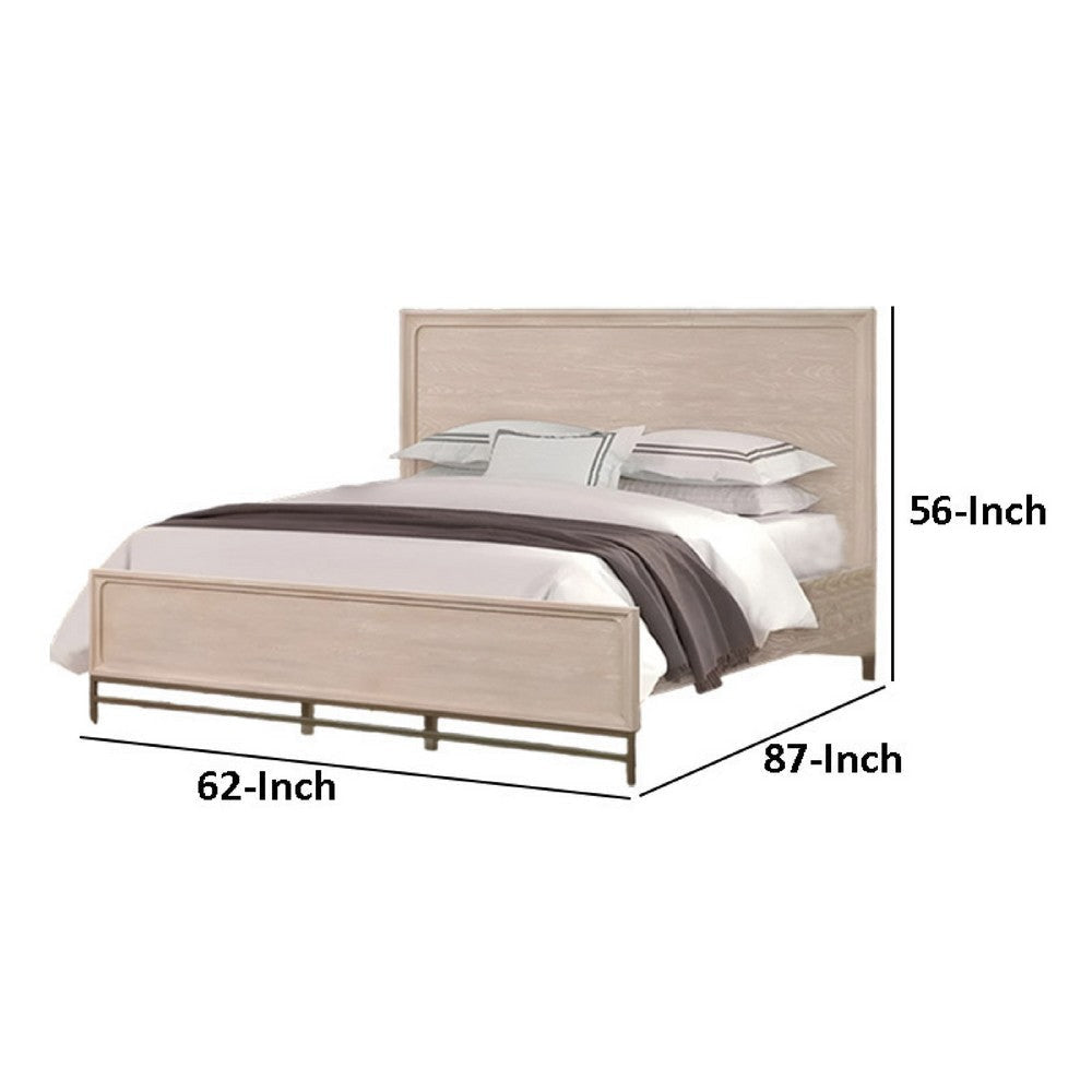 Rozie Queen Bed | Panel Style Headboard | Light Oak Brown Solid Wood