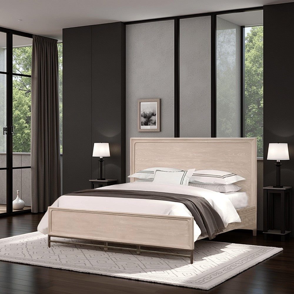 Rozie Queen Bed | Panel Style Headboard | Light Oak Brown Solid Wood