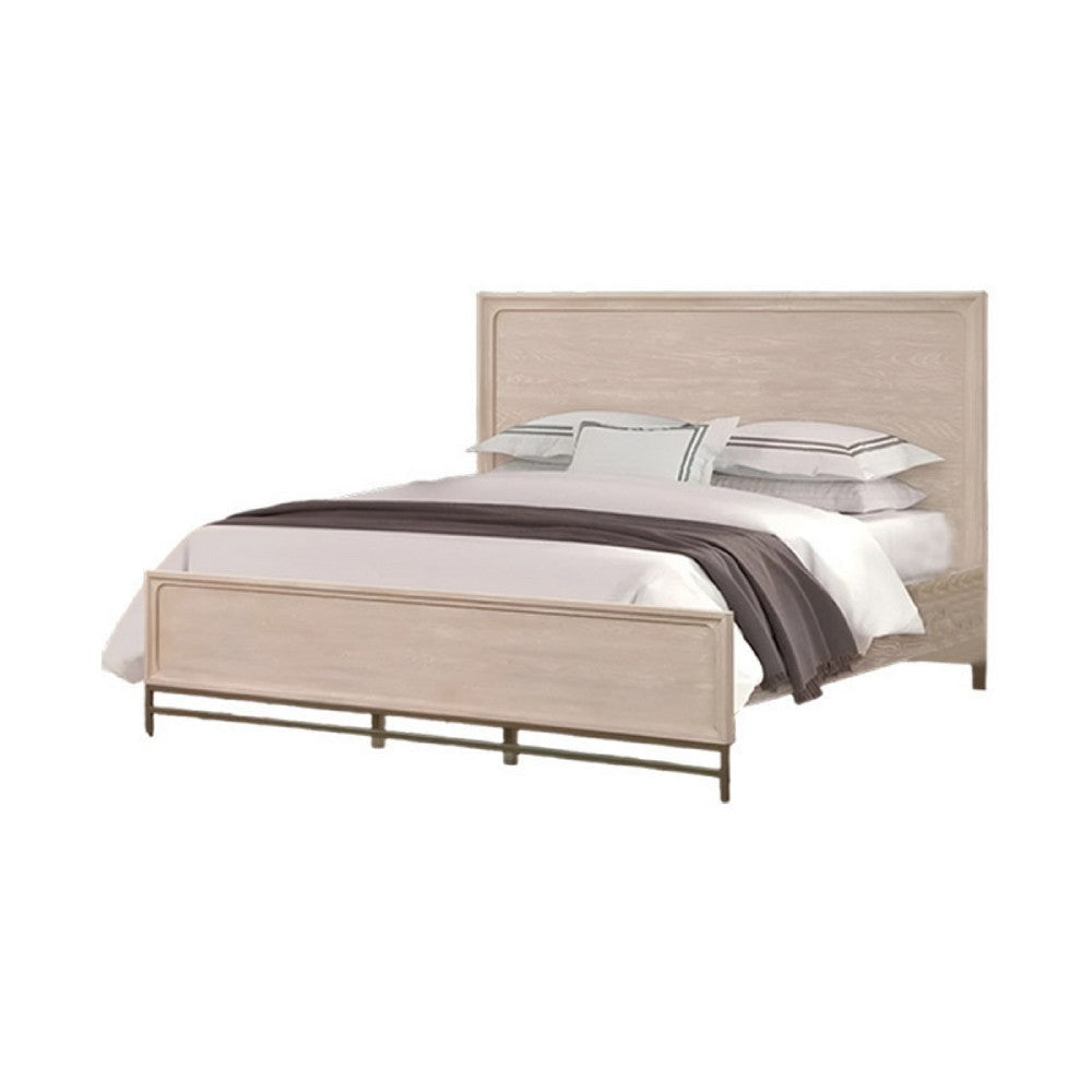Rozie Queen Bed | Panel Style Headboard | Light Oak Brown Solid Wood