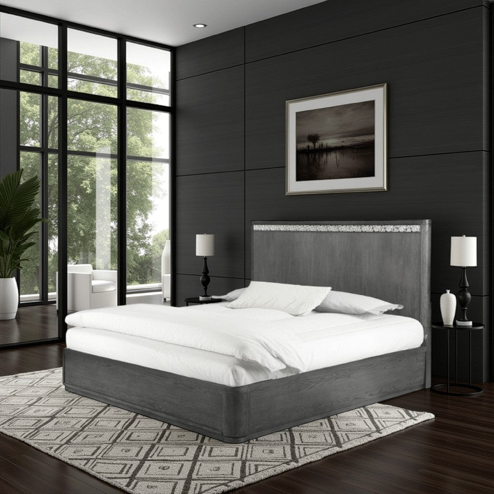 Zoko King Bed | Panel Style Headboard | Chrome | Ash Gray Solid Wood