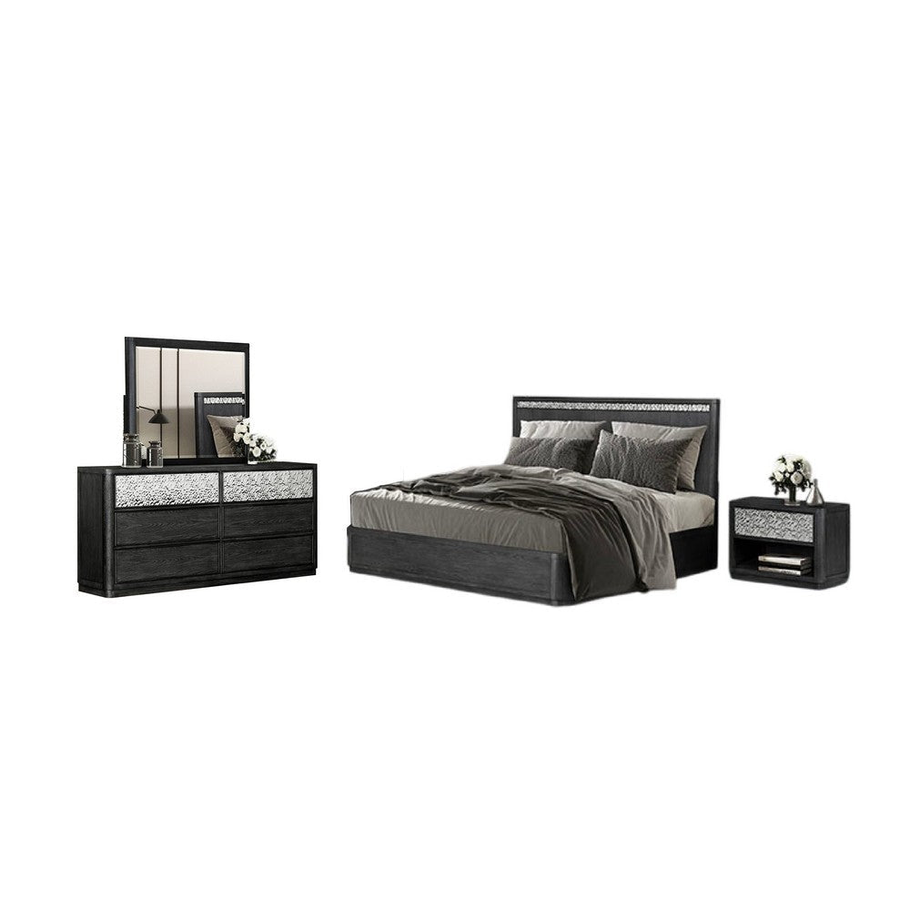 Zoko 4pc Queen Bedroom Set | USB Nightstand | Mirror | Ash Gray Wood BM333540