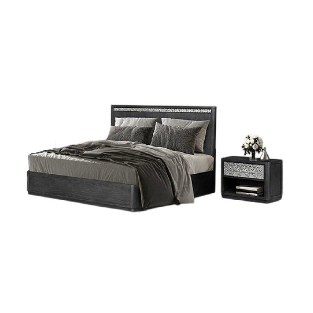 Zoko 4pc Queen Bedroom Set | USB Nightstand | Mirror | Ash Gray Wood