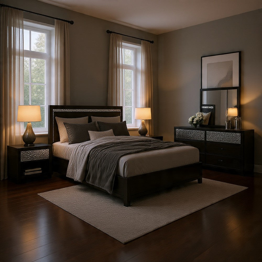 Zoko 4pc Queen Bedroom Set | USB Nightstand | Mirror | Ash Gray Wood