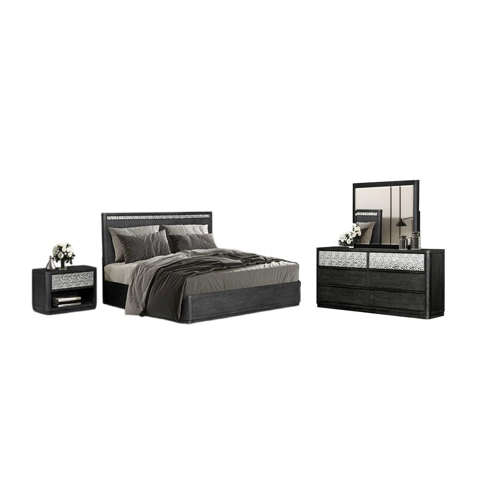 Zoko 4pc Queen Bedroom Set | USB Nightstand | Mirror | Ash Gray Wood