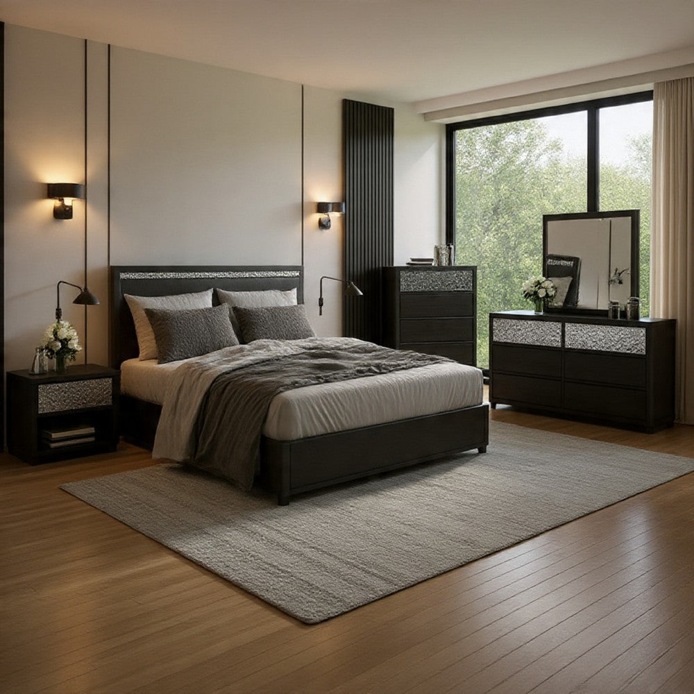 Zoko 5pc Queen Bedroom Set, USB Nightstand, Dresser Mirror, Gray Wood