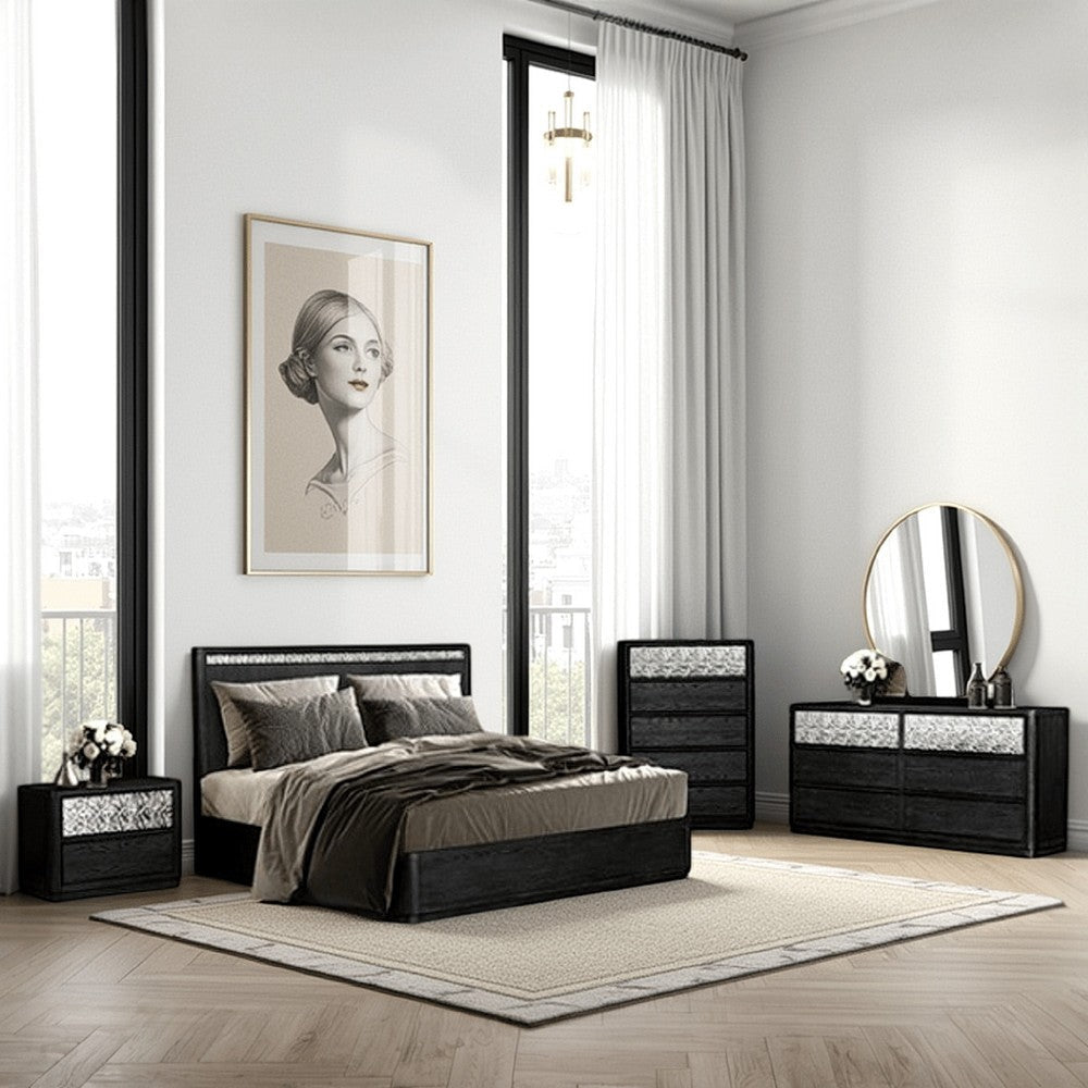 Zoko 5pc Queen Bedroom Set, USB Nightstand, Dresser Mirror, Gray Wood