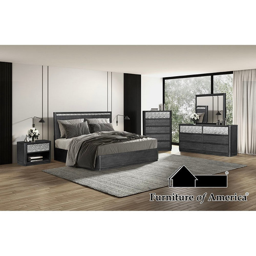Zoko 5pc Queen Bedroom Set, USB Nightstand, Dresser Mirror, Gray Wood