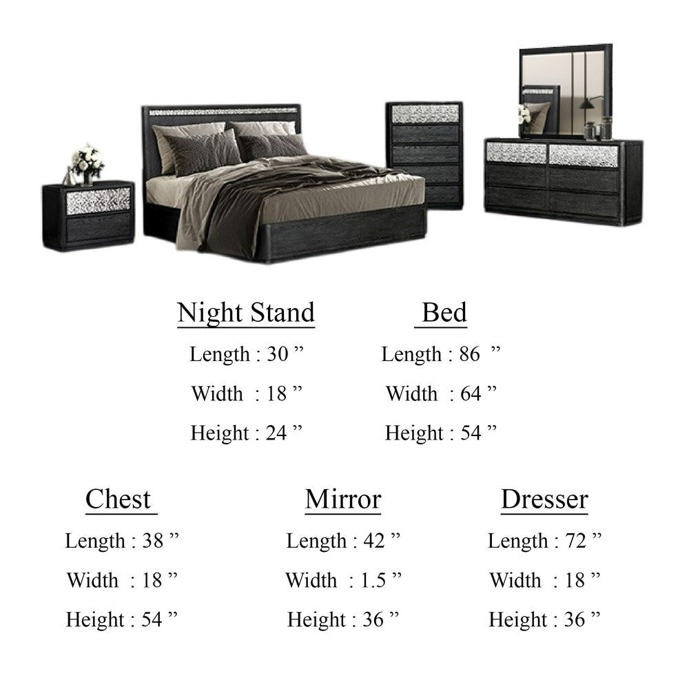 Zoko 5pc Queen Bedroom Set | USB Bedside Table | Mirror | Gray Wood BM333543