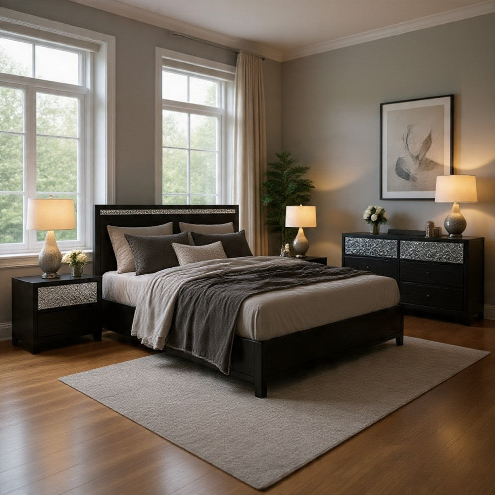 Zoko 5pc Queen Bedroom Set | USB Bedside Table | Mirror | Gray Wood