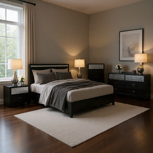 Zoko 5pc Queen Bedroom Set | USB Bedside Table | Mirror | Gray Wood