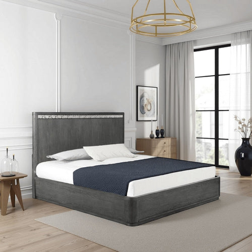 Zoko Queen Bed with Panel Style Headboard | Ash Gray Solid Wood Frame